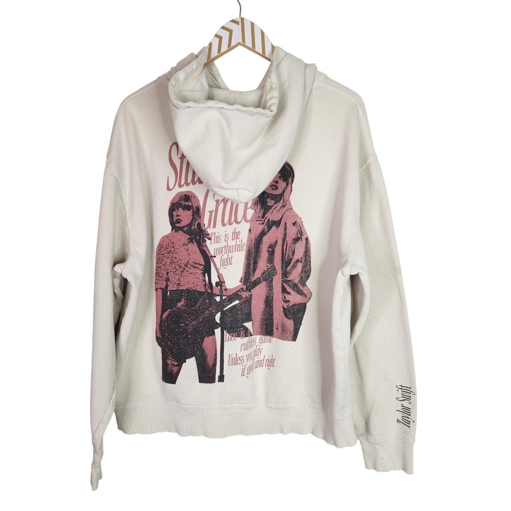 TAYLOR SWIFT Hoodie Womens Large White RED State Of Grace Pullover Graphic